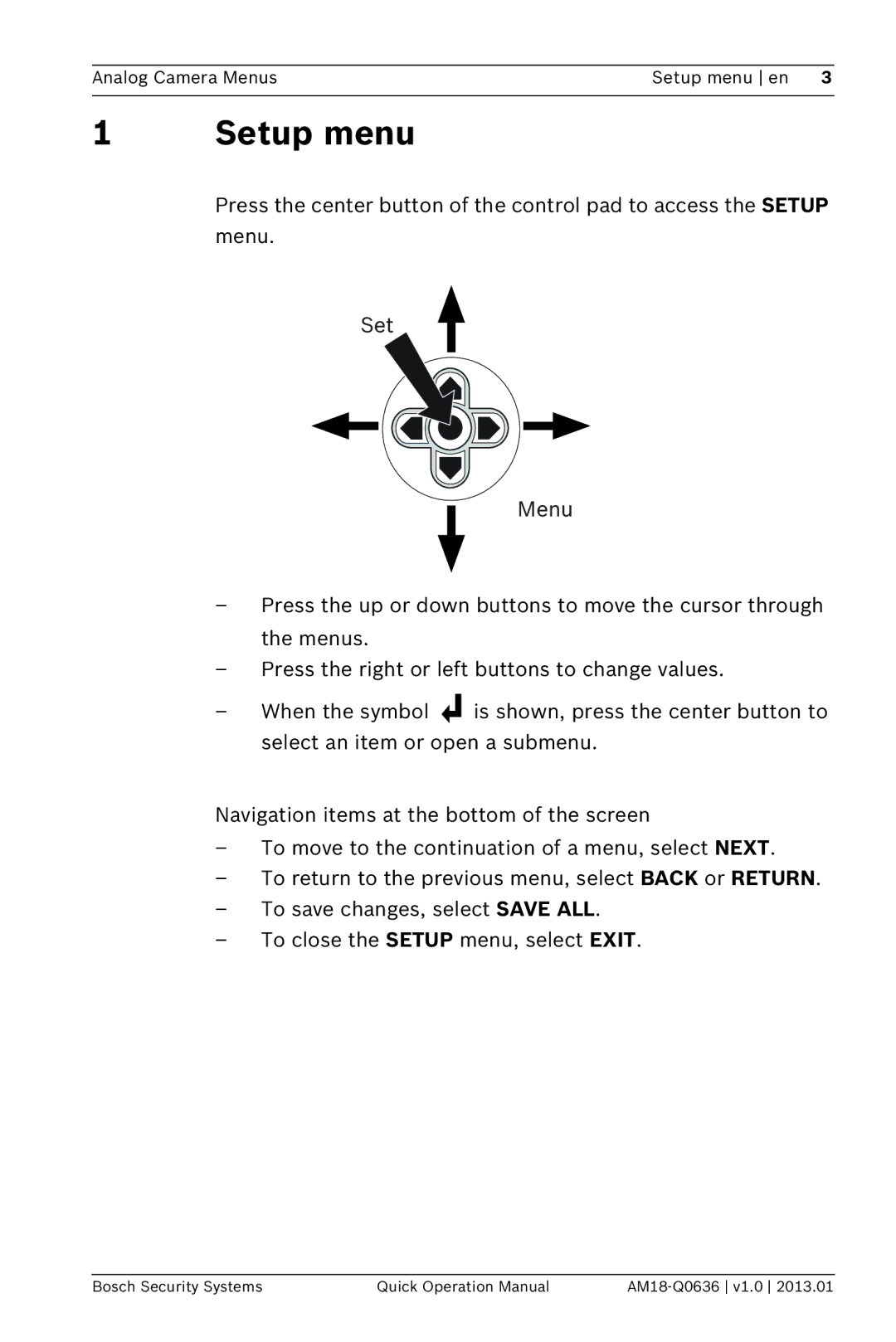 Bosch Appliances DINION 4000 AN manual Setup menu 