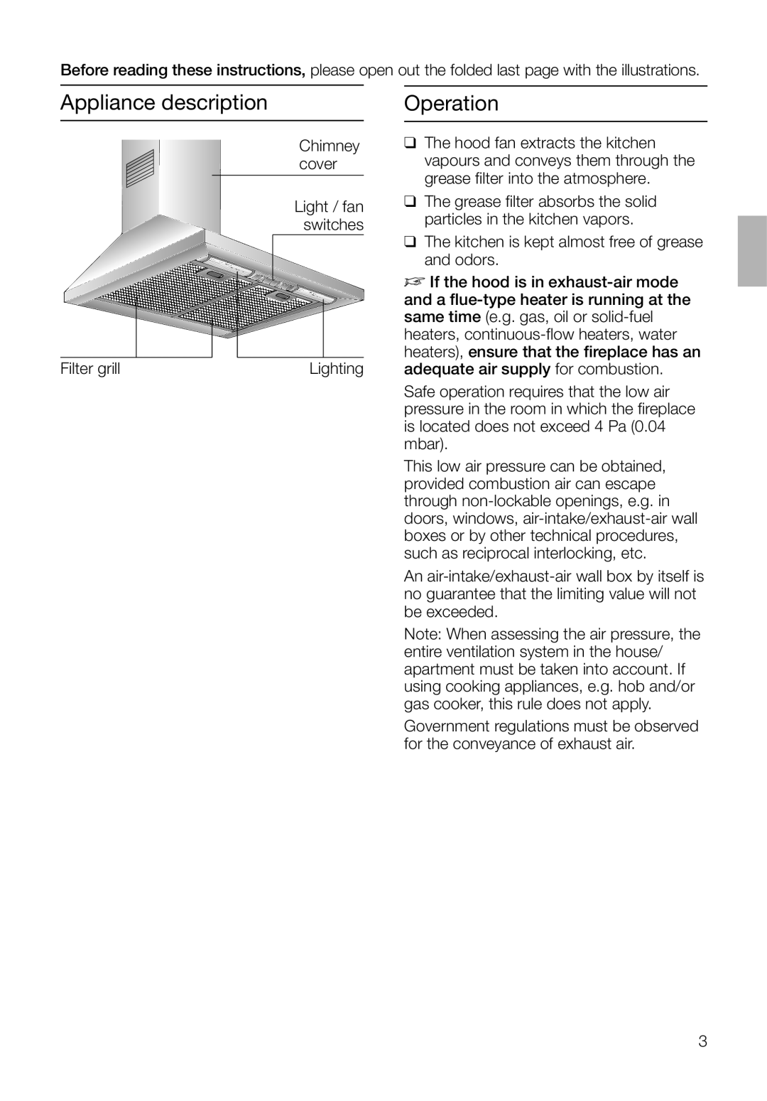 Bosch Appliances DKE 93 manual Appliance description, Operation 