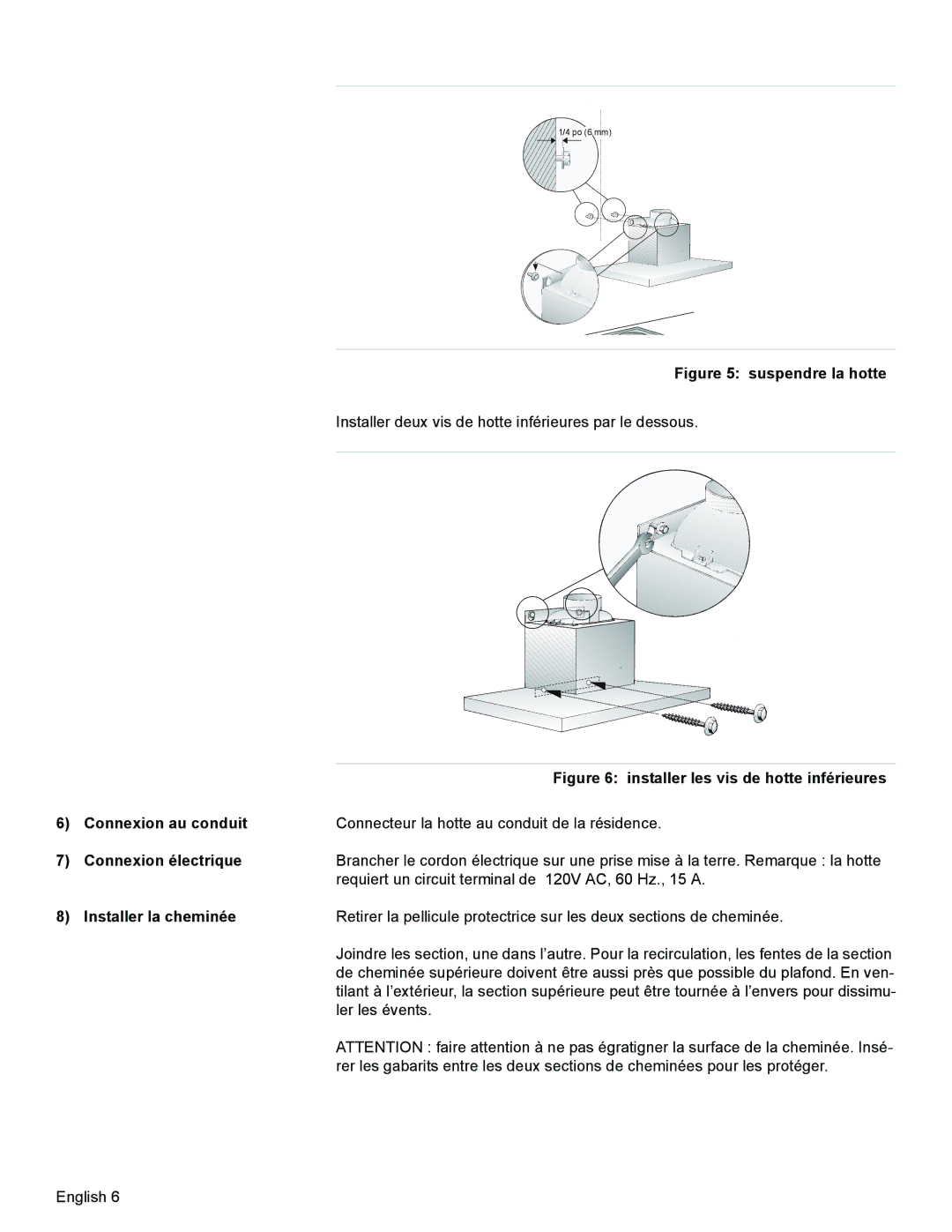 Bosch Appliances DKE94 installation manual Connexion au conduit, Connexion électrique, Installer la cheminée 