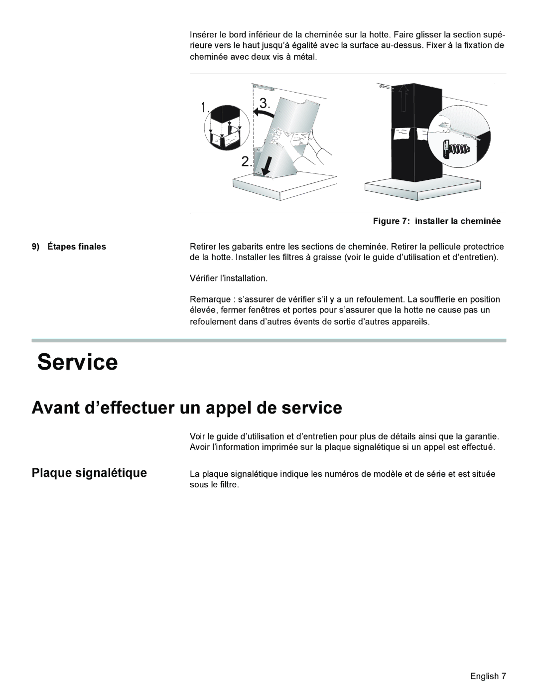 Bosch Appliances DKE94 installation manual Avant d’effectuer un appel de service, Plaque signalétique, Étapes finales 