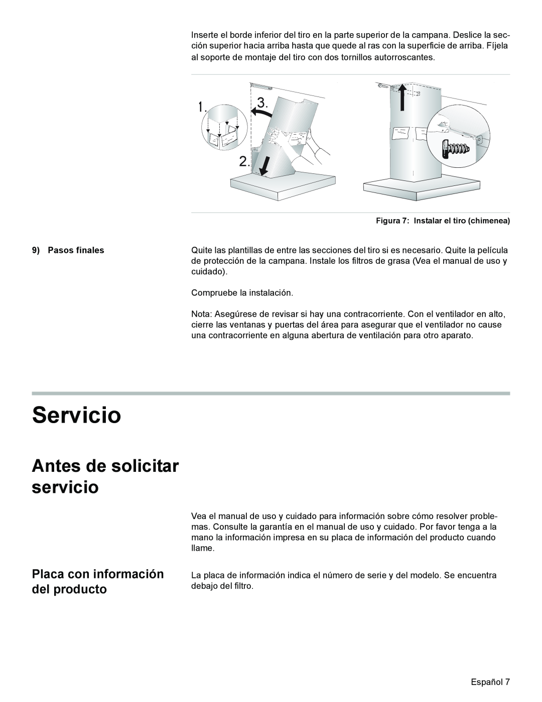 Bosch Appliances DKE94 Servicio, Antes de solicitar servicio, Placa con información del producto, Pasos finales 