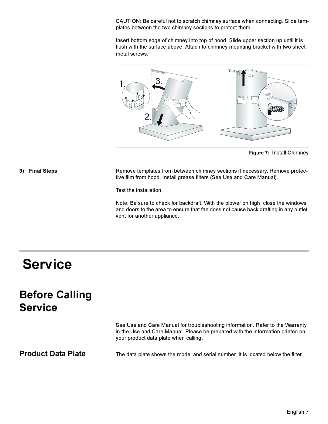 Bosch Appliances DKE94 installation manual Product Data Plate, Final Steps, Before Calling Service 