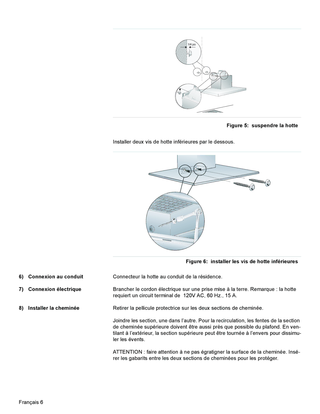 Bosch Appliances DKE96 installation manual Connexion au conduit, Connexion électrique, Installer la cheminée 