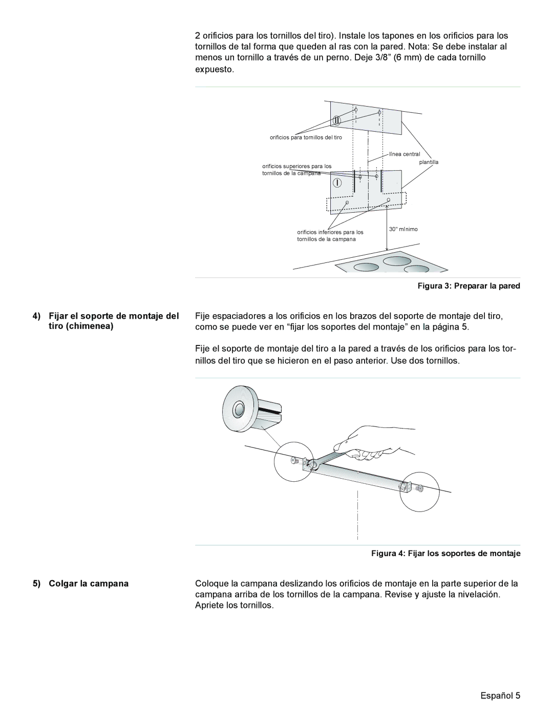 Bosch Appliances DKE96 installation manual Fijar el soporte de montaje del tiro chimenea, Colgar la campana 