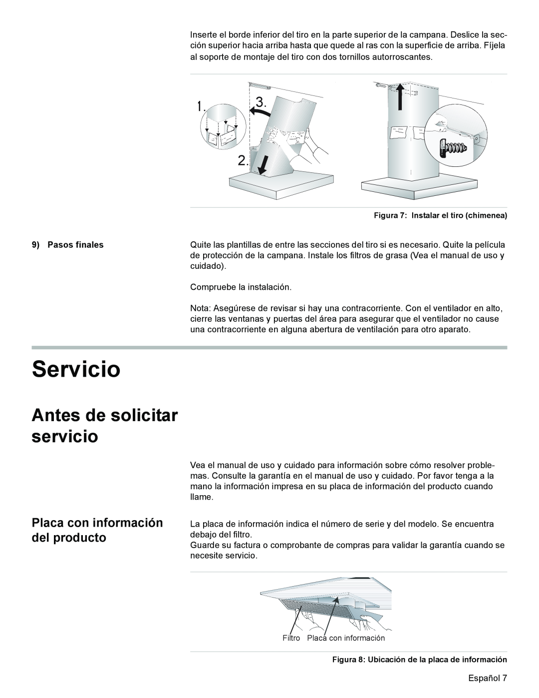 Bosch Appliances DKE96 Servicio, Antes de solicitar servicio, Placa con información del producto, Pasos finales 