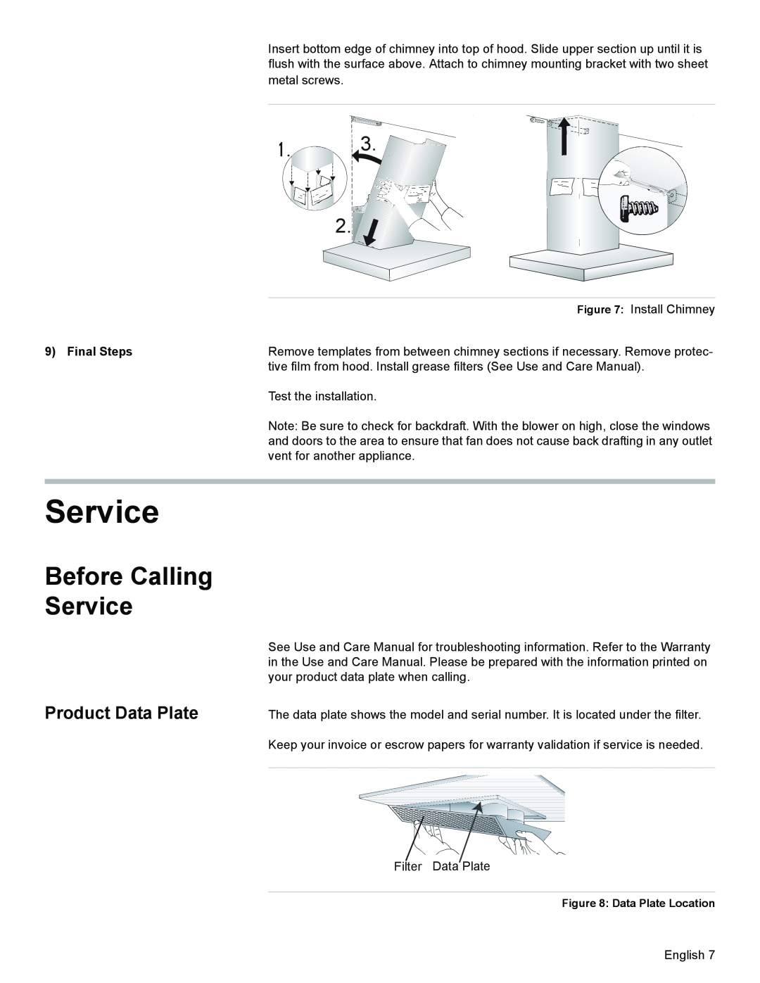 Bosch Appliances DKE96 installation manual Before Calling Service, Product Data Plate, Final Steps 
