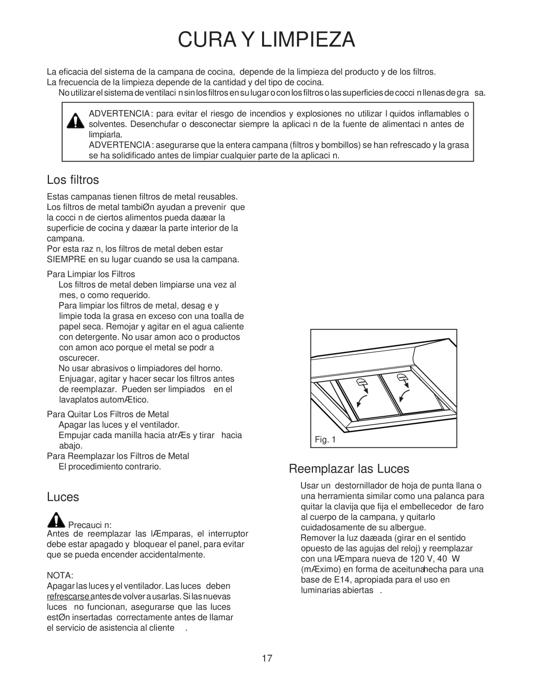 Bosch Appliances DPH30352UC manual Cura Y Limpieza, Los filtros, Reemplazar las Luces 