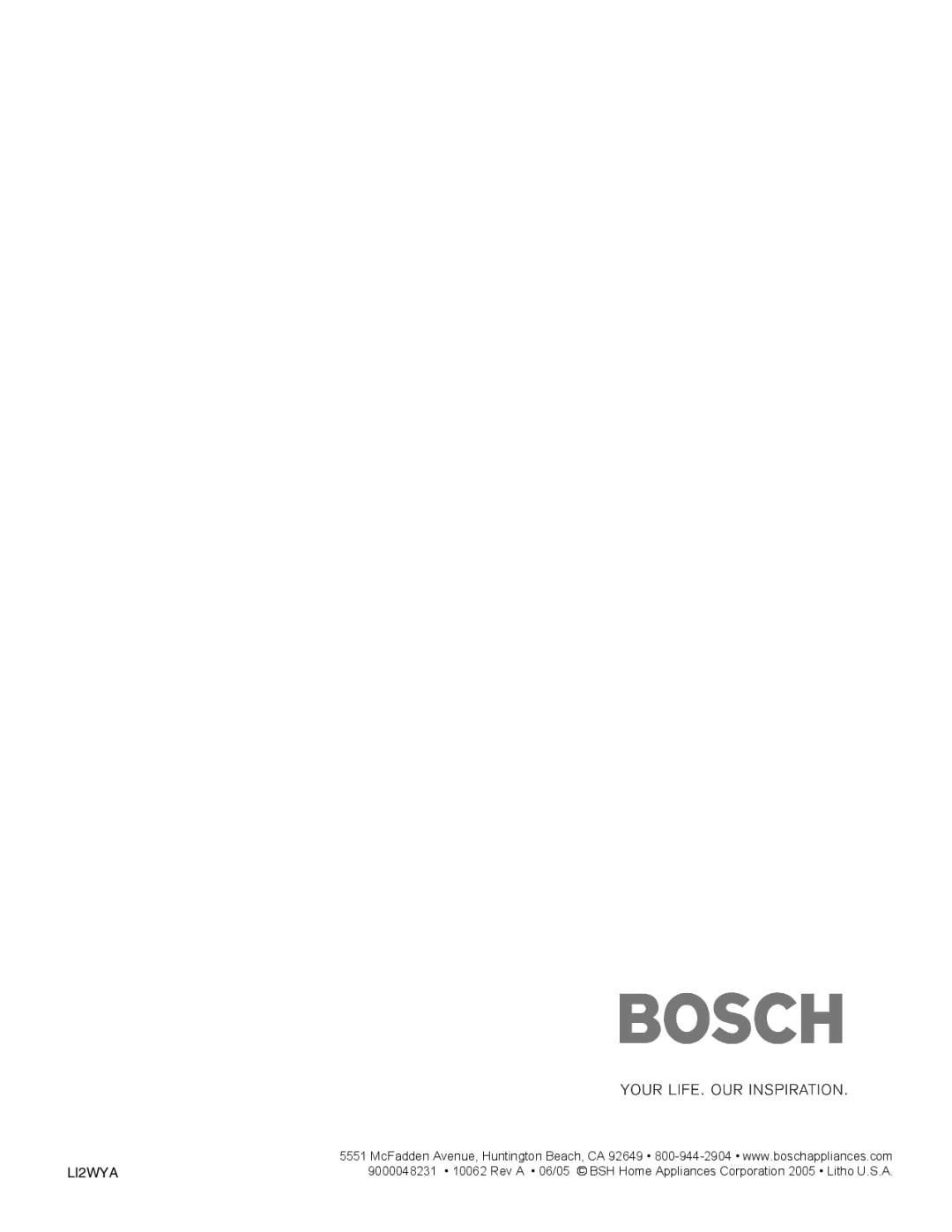 Bosch Appliances DPH30352UC manual LI2WYA 