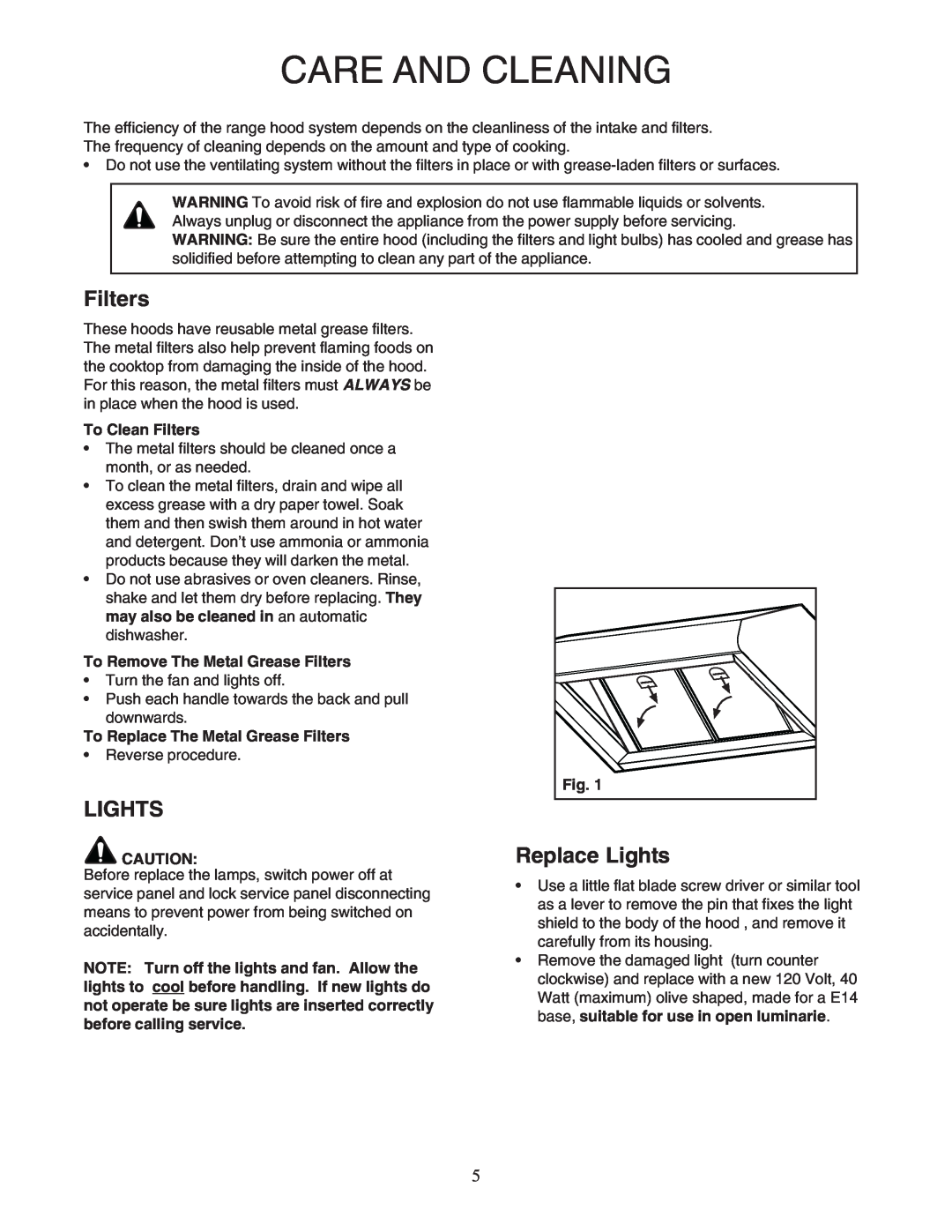 Bosch Appliances DPH30352UC manual Care And Cleaning, Replace Lights, To Clean Filters 