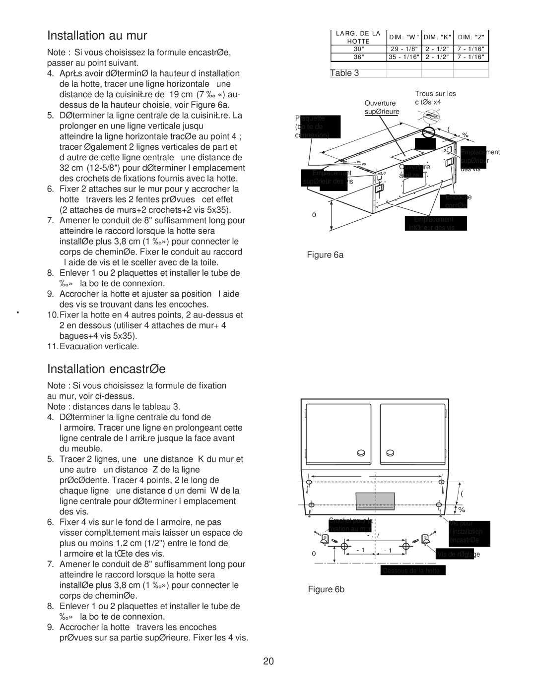 Bosch Appliances DPH36352UC installation manual Installation au mur, Installation encastrée 