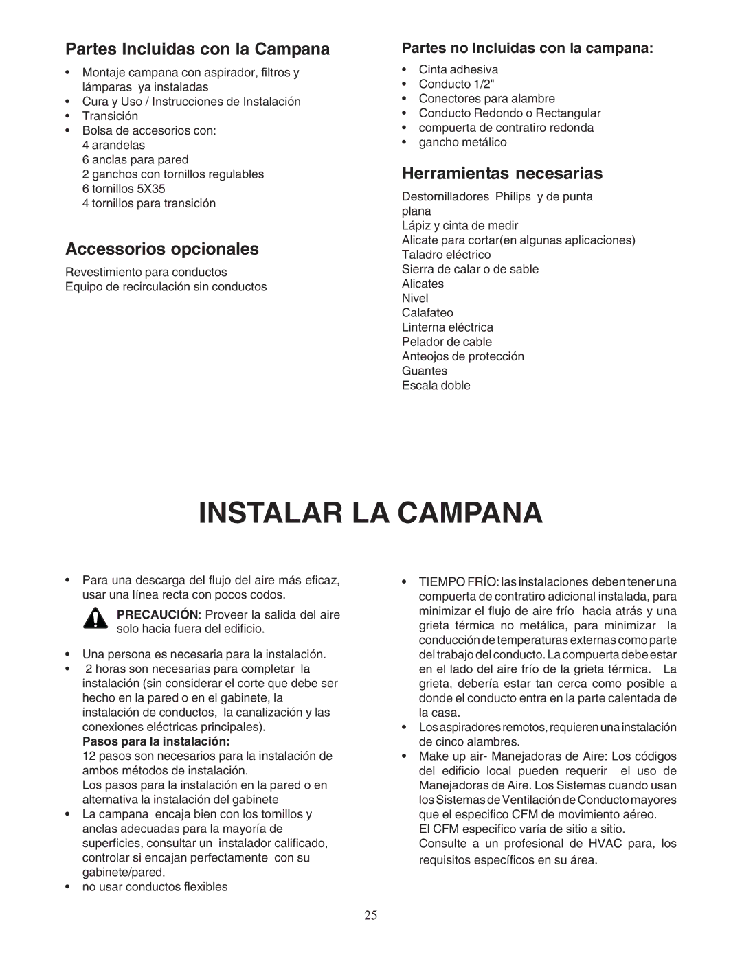 Bosch Appliances DPH36352UC Instalar LA Campana, Partes Incluidas con la Campana, Accessorios opcionales 