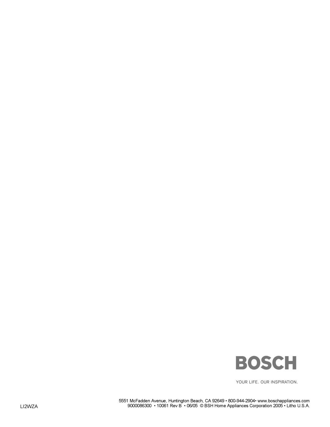 Bosch Appliances DPH36352UC installation manual LI2WZA 