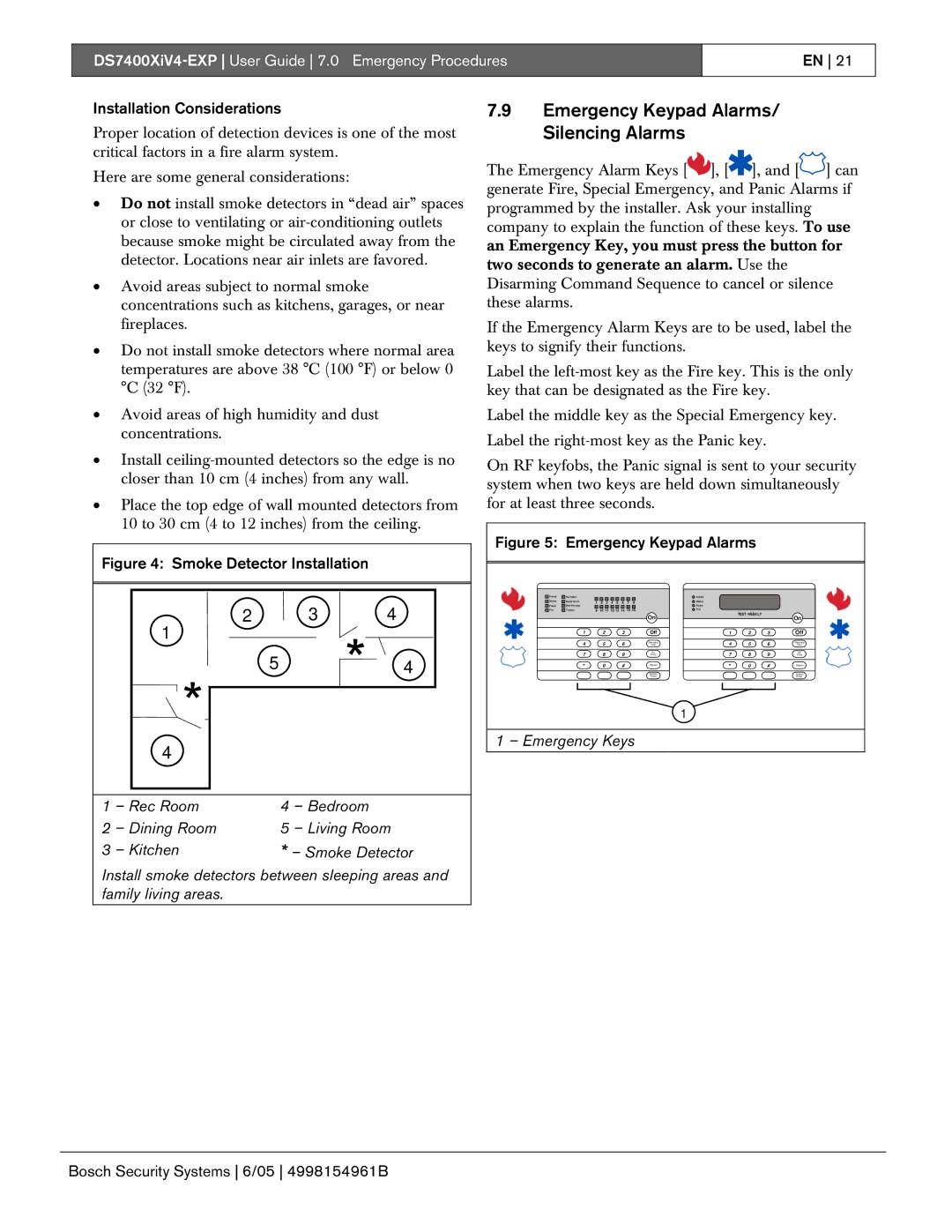 Bosch Appliances DS7400XIV4-EXP manual Emergency Keypad Alarms/ Silencing Alarms, Installation Considerations 