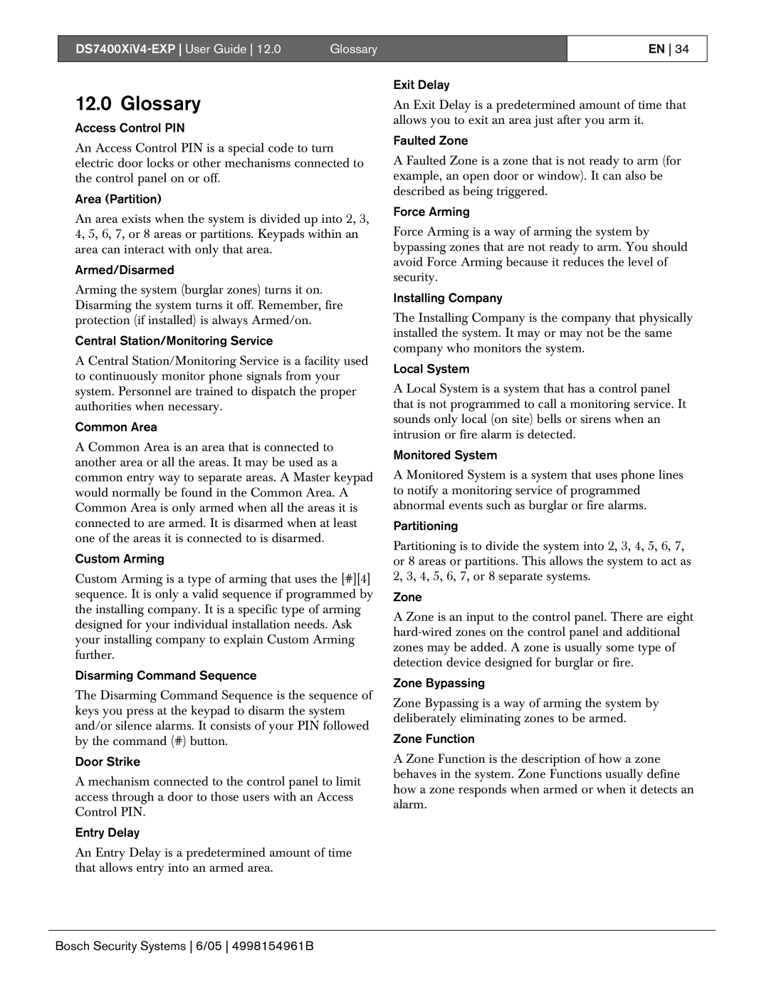 Bosch Appliances DS7400XIV4-EXP manual Glossary 