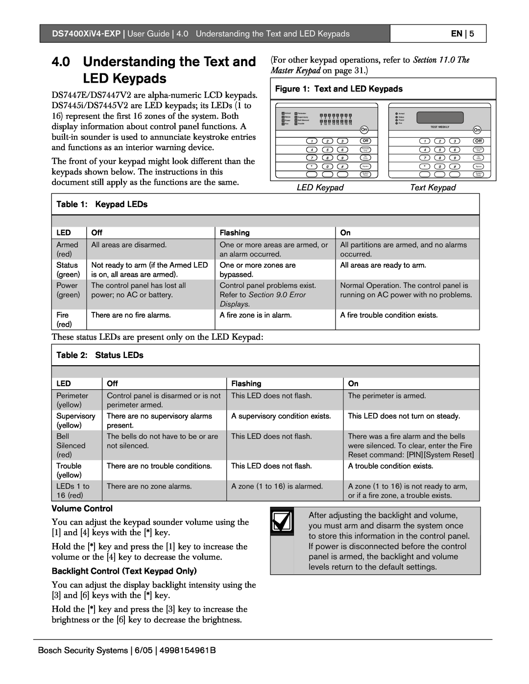 Bosch Appliances DS7400XIV4-EXP manual Understanding the Text and LED Keypads, Text Keypad 