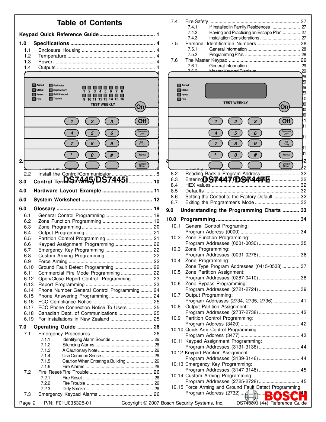 Bosch Appliances DS7400XI, DS7445I, DS7447E manual Table of Contents 