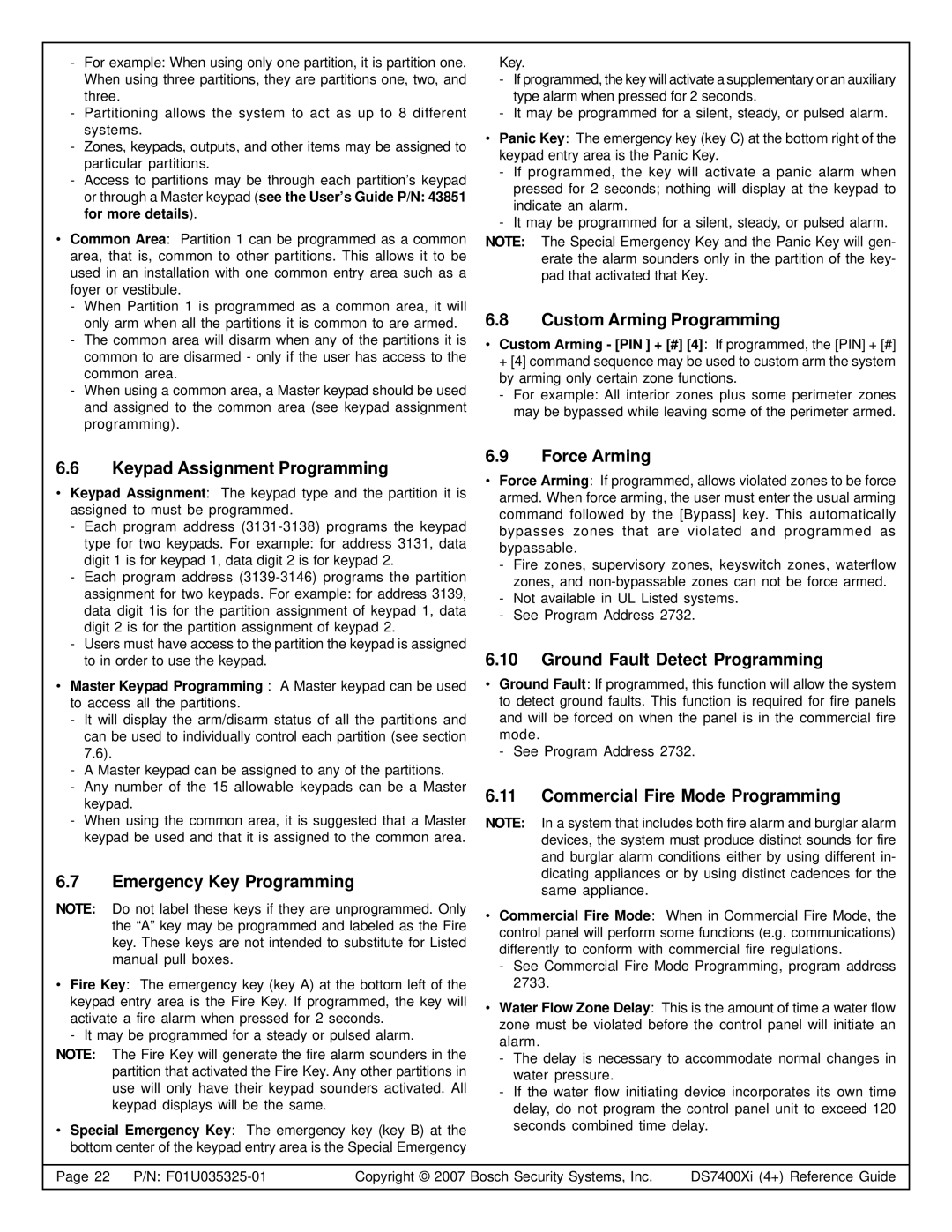 Bosch Appliances DS7400XI, DS7445I Custom Arming Programming, Keypad Assignment Programming, Emergency Key Programming 