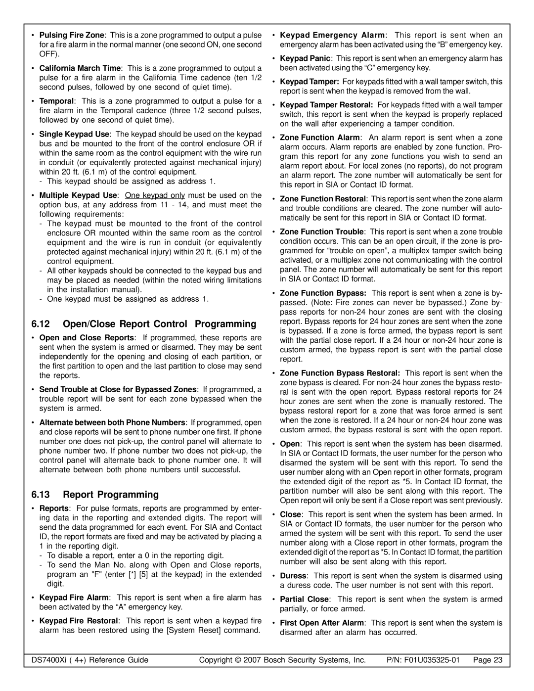 Bosch Appliances DS7445I, DS7447E, DS7400XI manual Open/Close Report Control Programming, Report Programming 