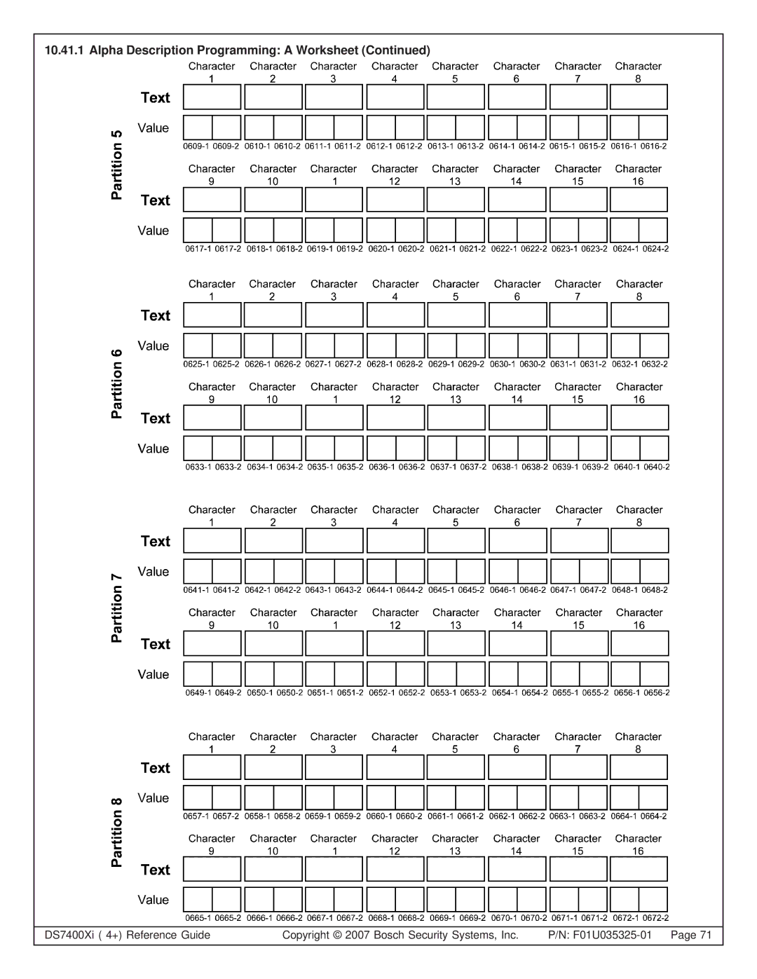 Bosch Appliances DS7445I, DS7447E, DS7400XI manual Alpha Description Programming a Worksheet 