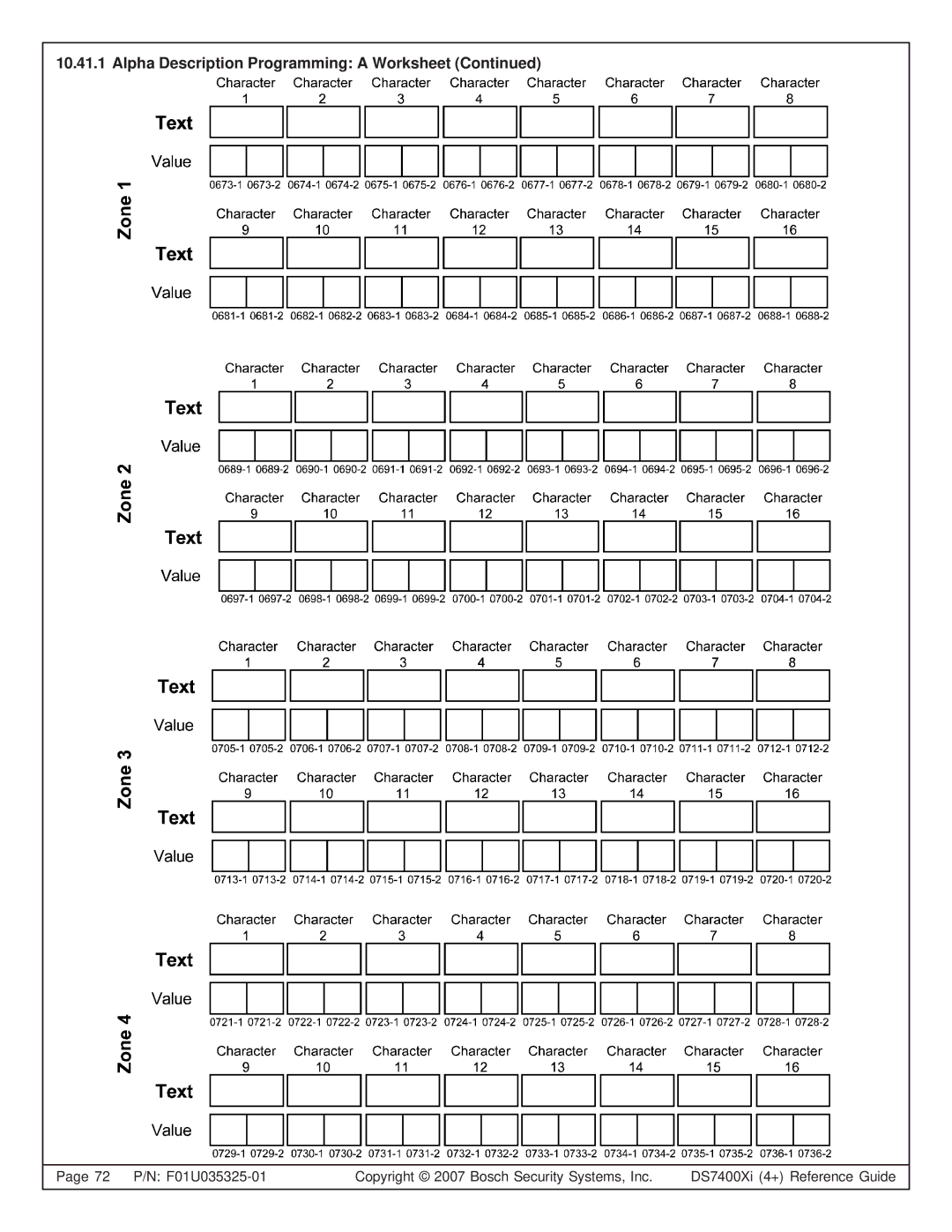 Bosch Appliances DS7445I, DS7447E, DS7400XI manual Alpha Description Programming a Worksheet 