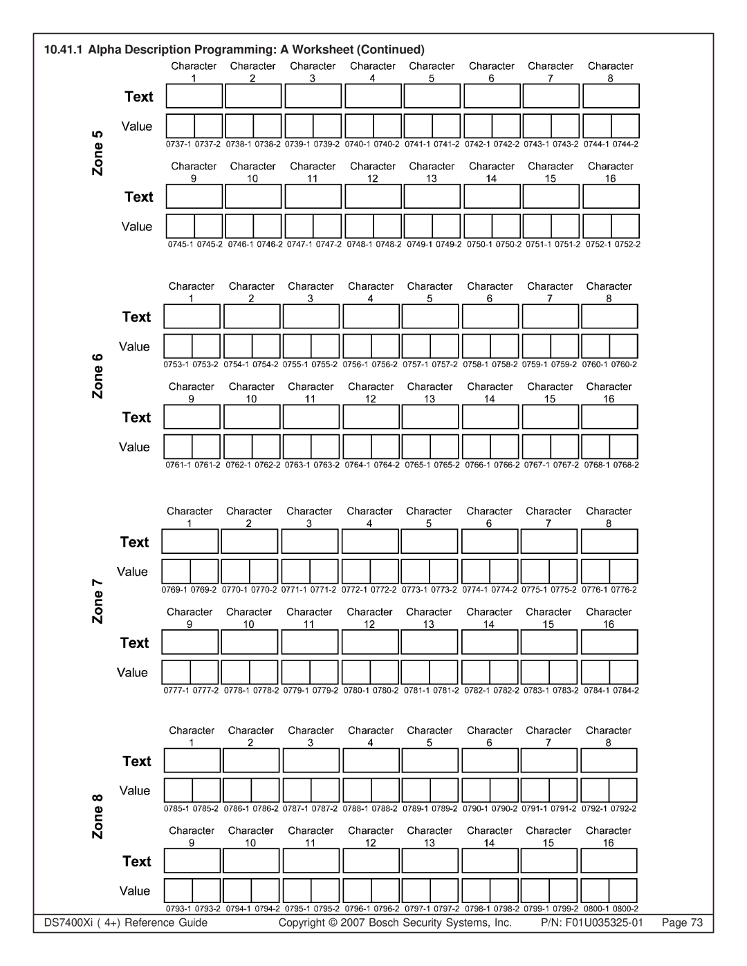 Bosch Appliances DS7447E, DS7445I, DS7400XI manual Alpha Description Programming a Worksheet 