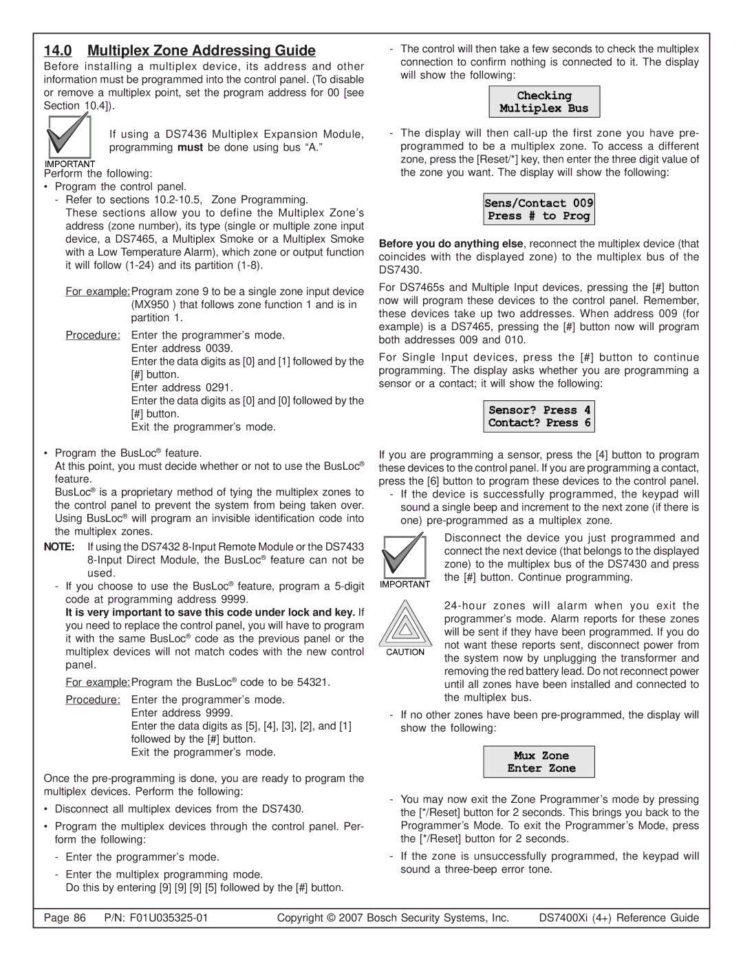 Bosch Appliances DS7400XI, DS7445I, DS7447E manual Multiplex Zone Addressing Guide 