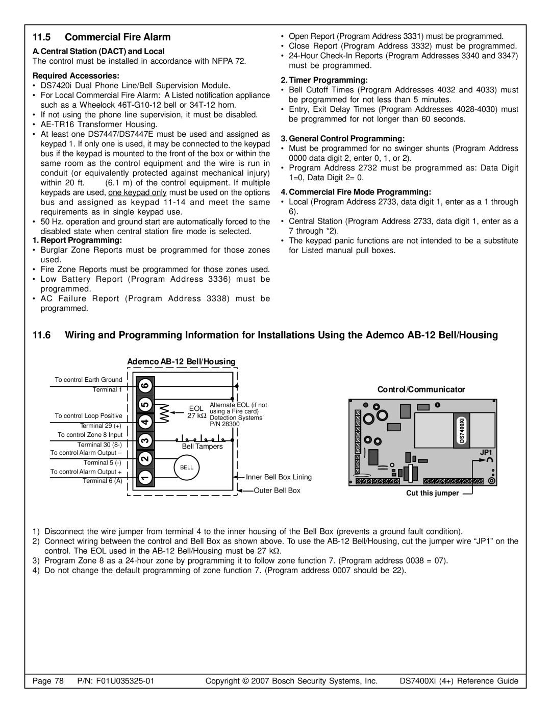 Bosch Appliances DS7400XI A.Central Station DACT and Local, Required Accessories, Report Programming, Timer Programming 