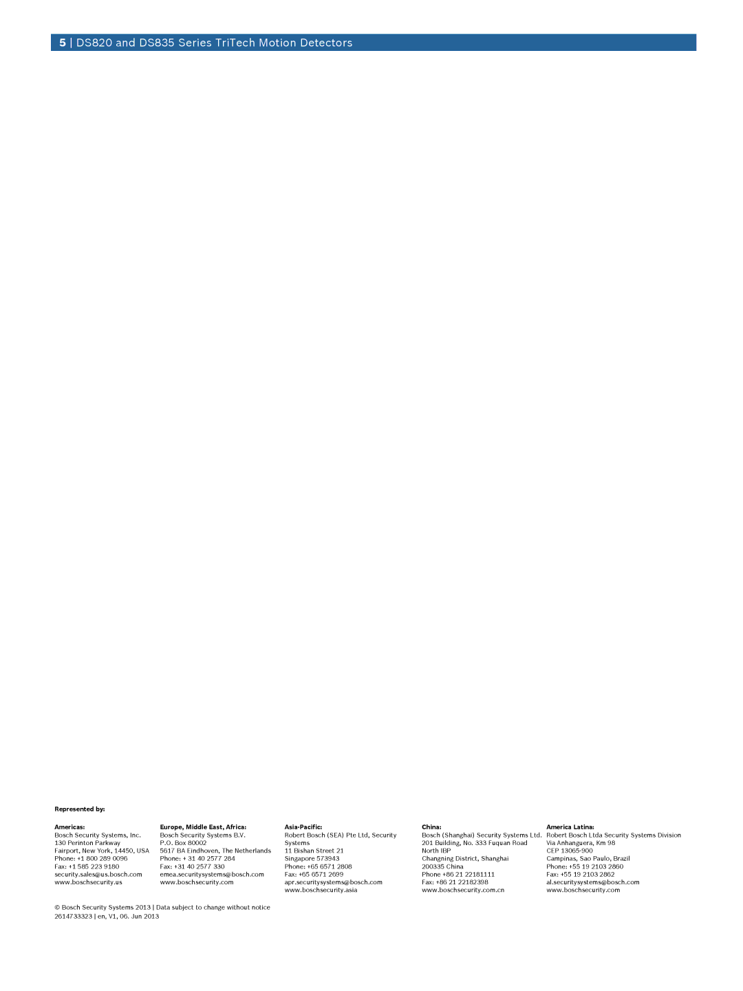 Bosch Appliances manual DS820 and DS835 Series TriTech Motion Detectors 