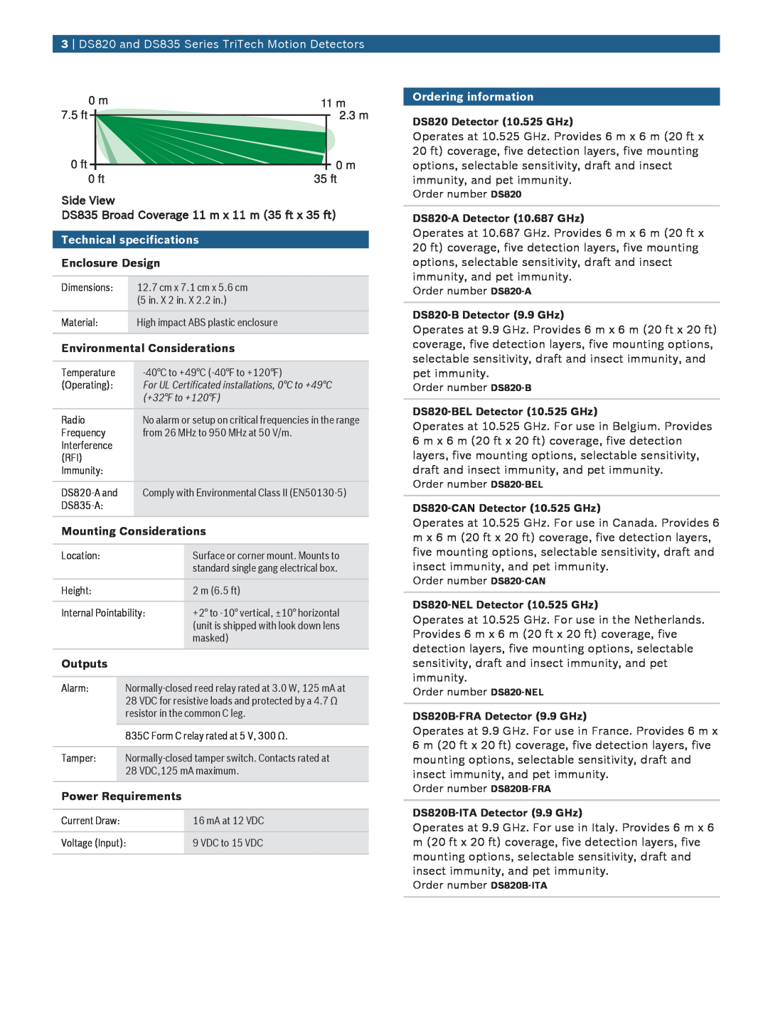 Bosch Appliances DS820 Technical specifications, Enclosure Design, Environmental Considerations, Mounting Considerations 