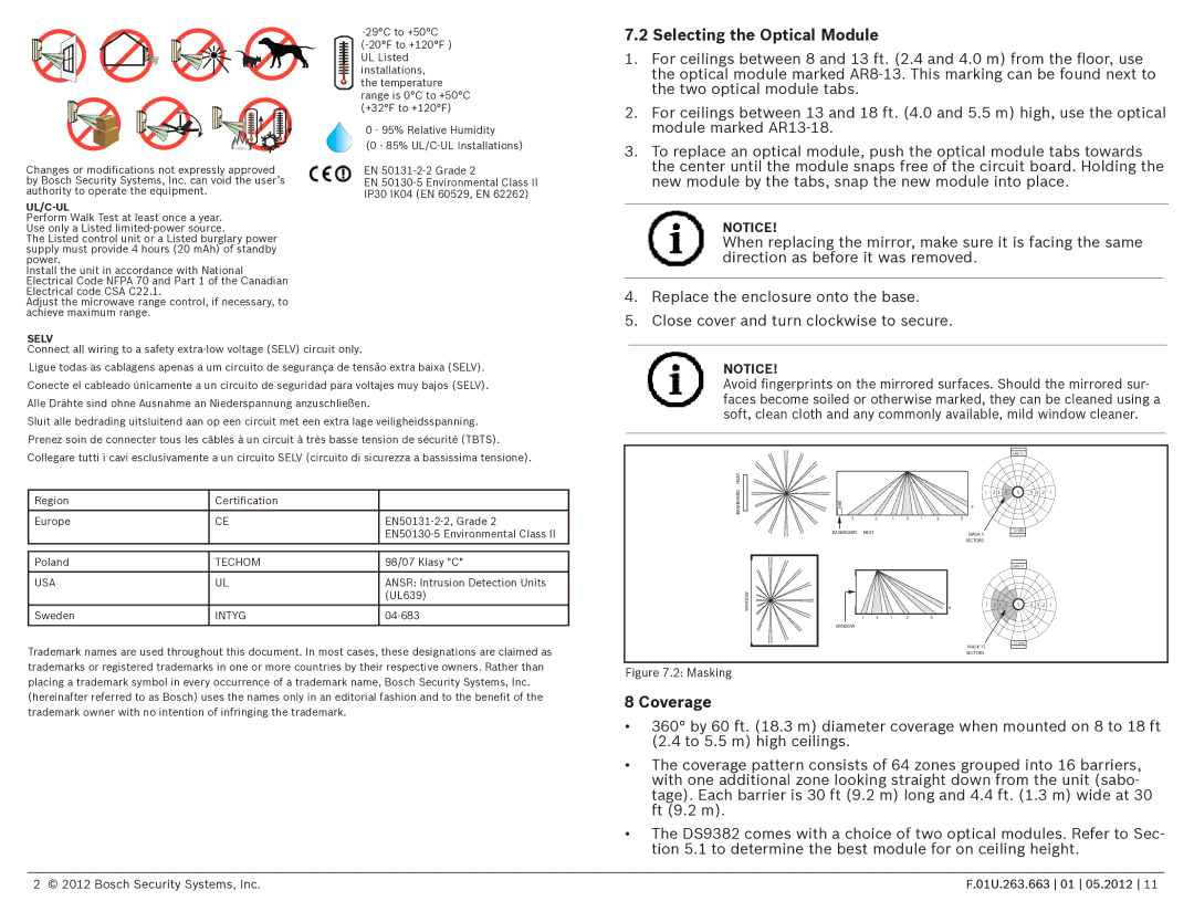 Bosch Appliances DS938Z manual Selecting the Optical Module, Coverage 