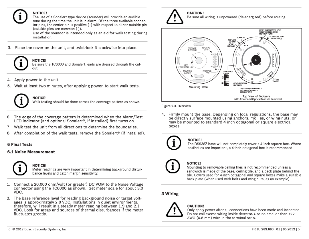 Bosch Appliances DS938Z manual Final Tests 6.1 Noise Measurement, Wiring 