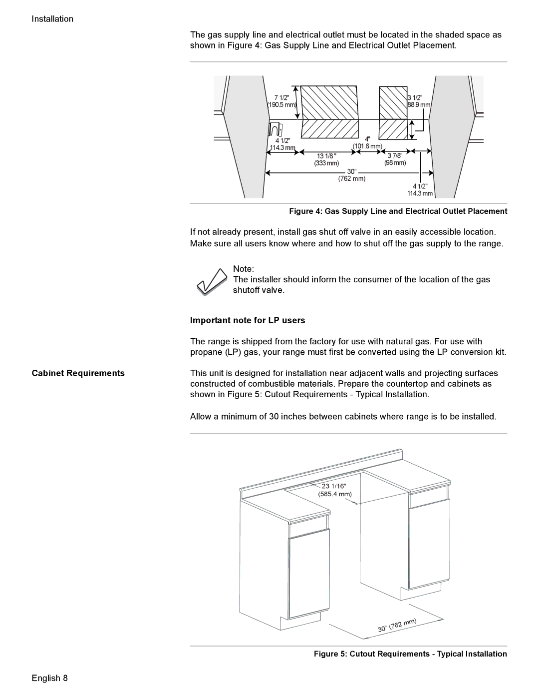 Bosch Appliances Dual-Fuel Slide-In Range installation instructions Important note for LP users, Cabinet Requirements 