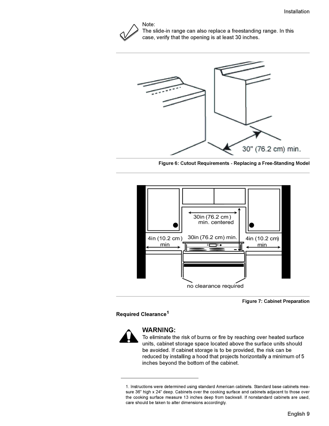 Bosch Appliances Dual-Fuel Slide-In Range Required Clearance1, Cutout Requirements Replacing a Free-Standing Model 