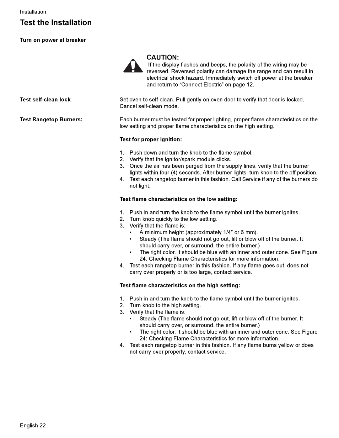 Bosch Appliances Dual-Fuel Slide-In Range installation instructions Test the Installation 