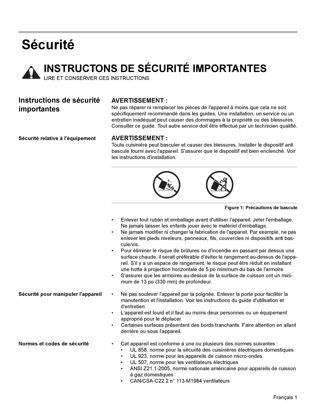 Bosch Appliances Dual-Fuel Slide-In Range Instructions de sécurité importantes, Sécurité relative à léquipement 