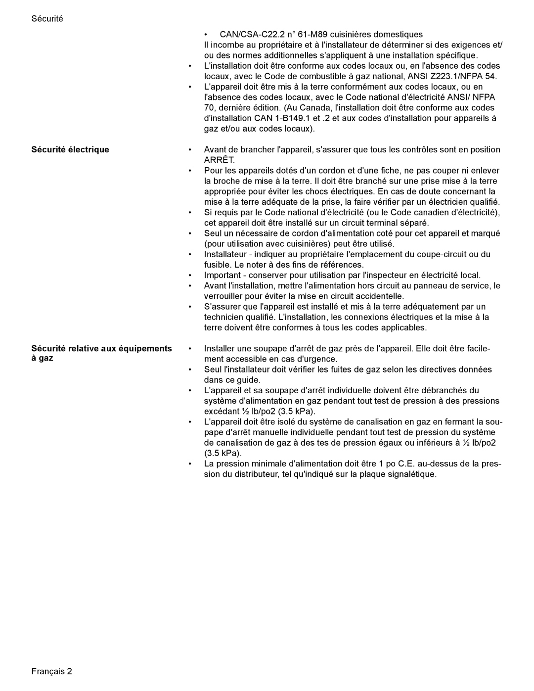 Bosch Appliances Dual-Fuel Slide-In Range Sécurité électrique, Sécurité relative aux équipements, Gaz 