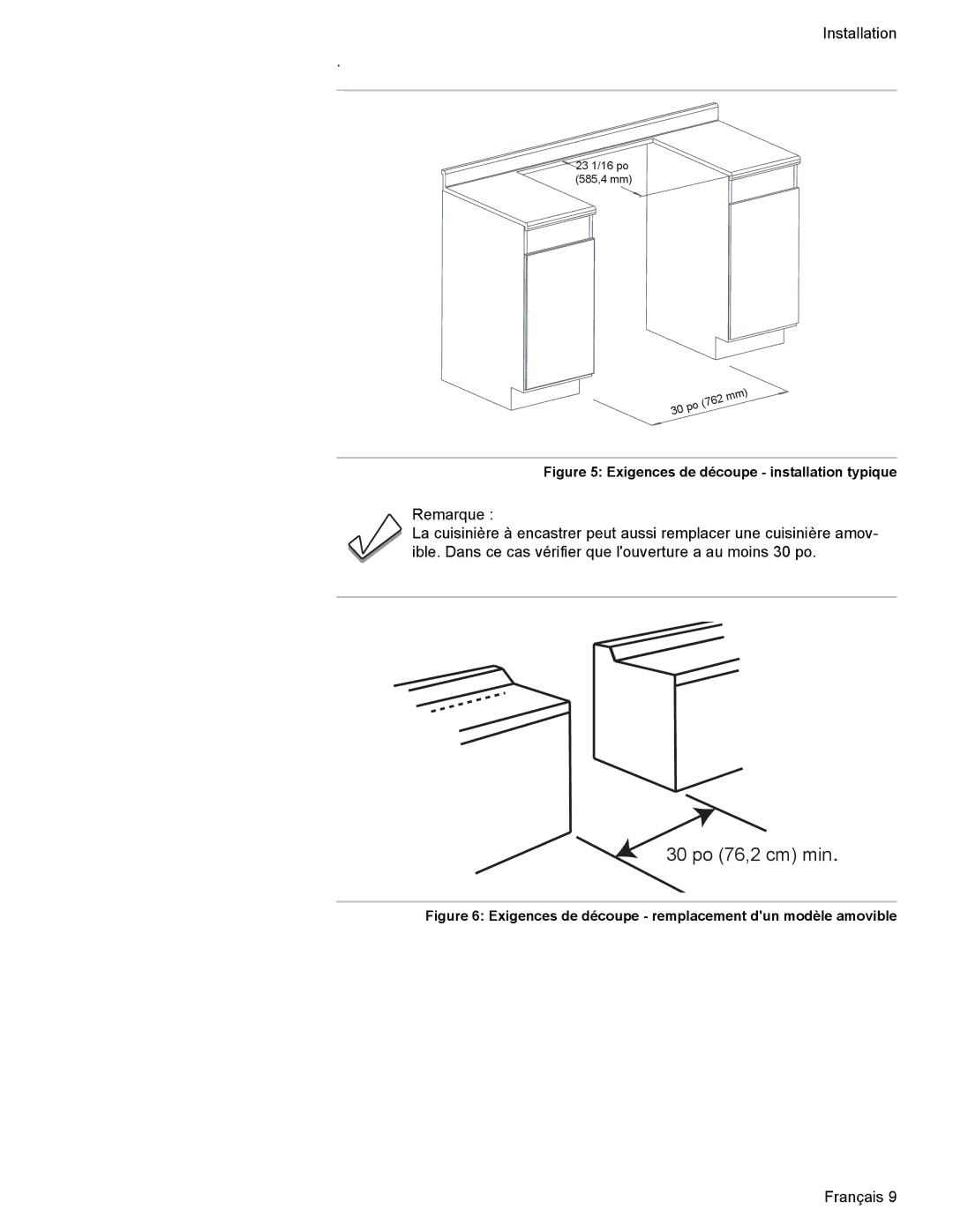 Bosch Appliances Dual-Fuel Slide-In Range installation instructions 30 po 76,2 cm min 