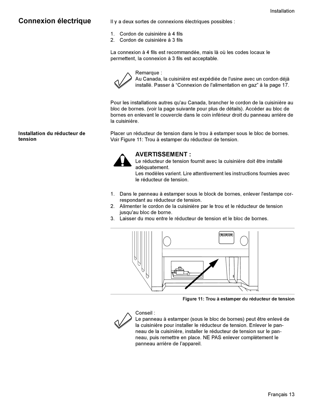 Bosch Appliances Dual-Fuel Slide-In Range Connexion électrique, Installation du réducteur de, Tension 