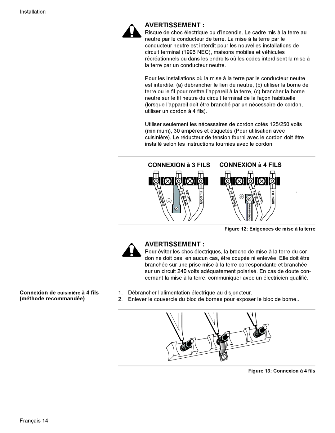 Bosch Appliances Dual-Fuel Slide-In Range installation instructions Connexion à 3 Fils Connexion à 4 Fils 