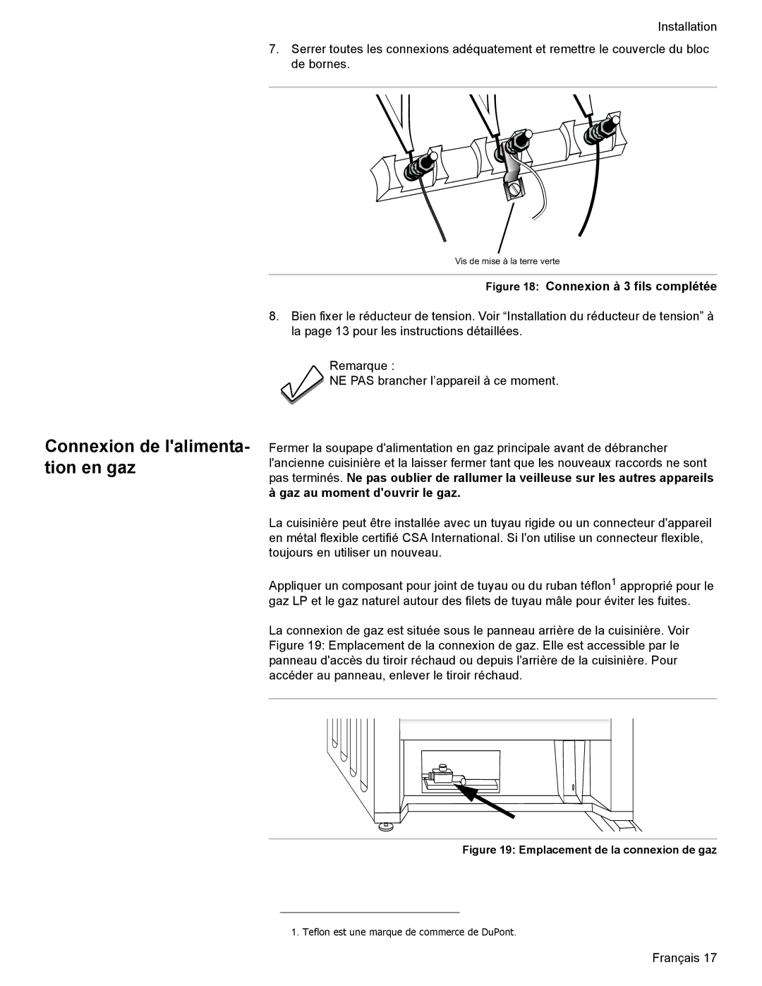 Bosch Appliances Dual-Fuel Slide-In Range Connexion de lalimenta- tion en gaz, Connexion à 3 fils complétée 