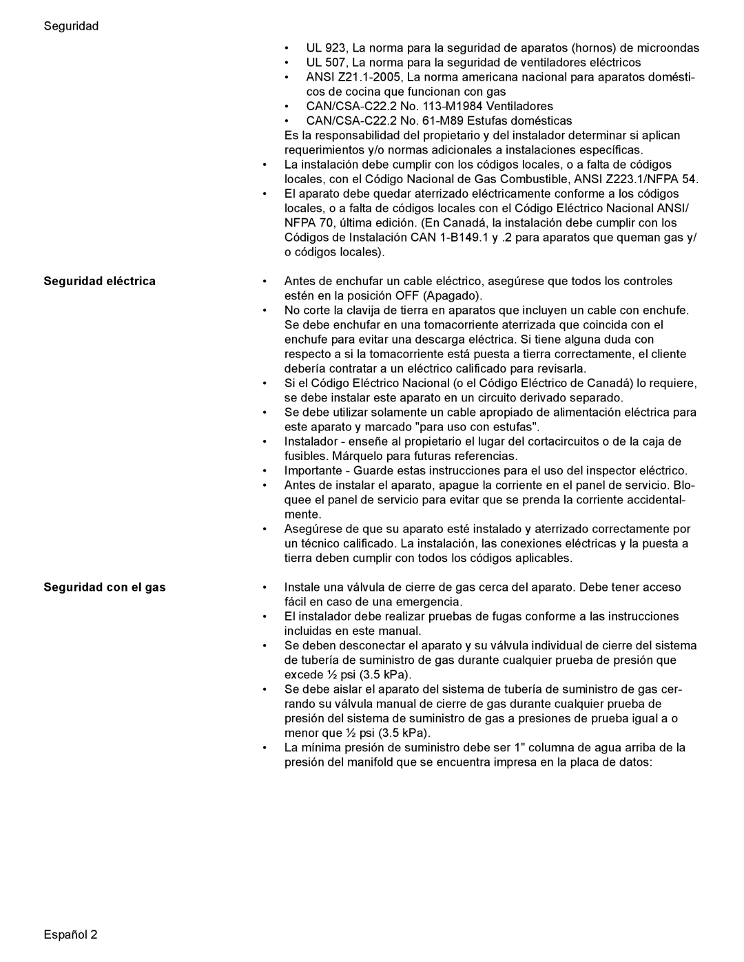 Bosch Appliances Dual-Fuel Slide-In Range installation instructions Seguridad eléctrica, Seguridad con el gas 