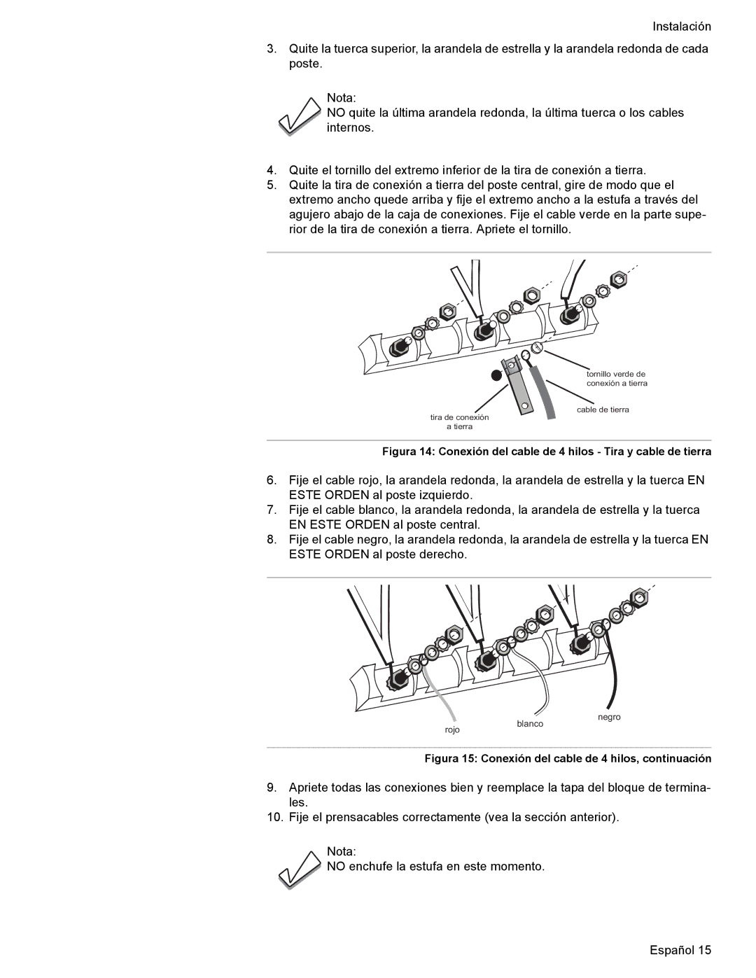 Bosch Appliances Dual-Fuel Slide-In Range installation instructions Figura 15 Conexión del cable de 4 hilos, continuación 