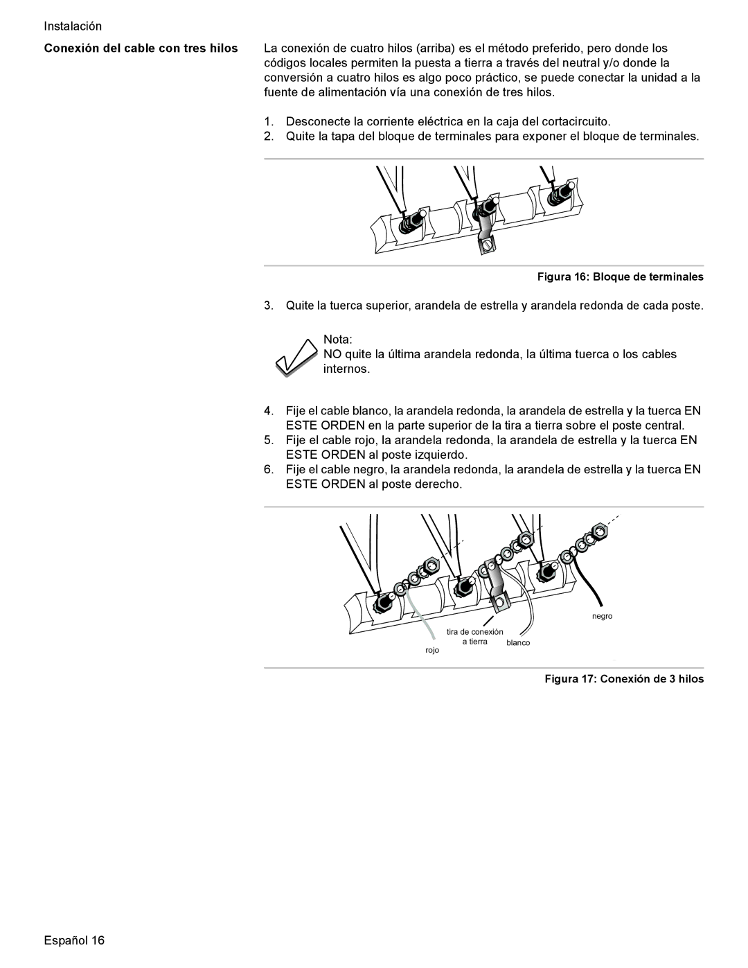 Bosch Appliances Dual-Fuel Slide-In Range installation instructions Figura 16 Bloque de terminales 