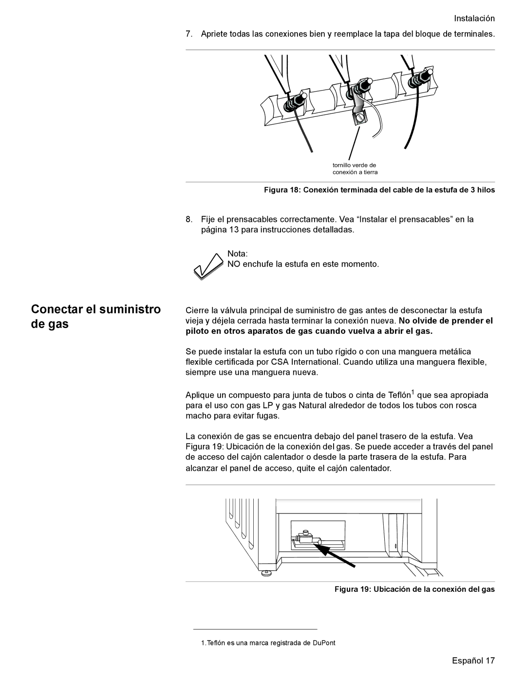 Bosch Appliances Dual-Fuel Slide-In Range Conectar el suministro de gas, Figura 19 Ubicación de la conexión del gas 