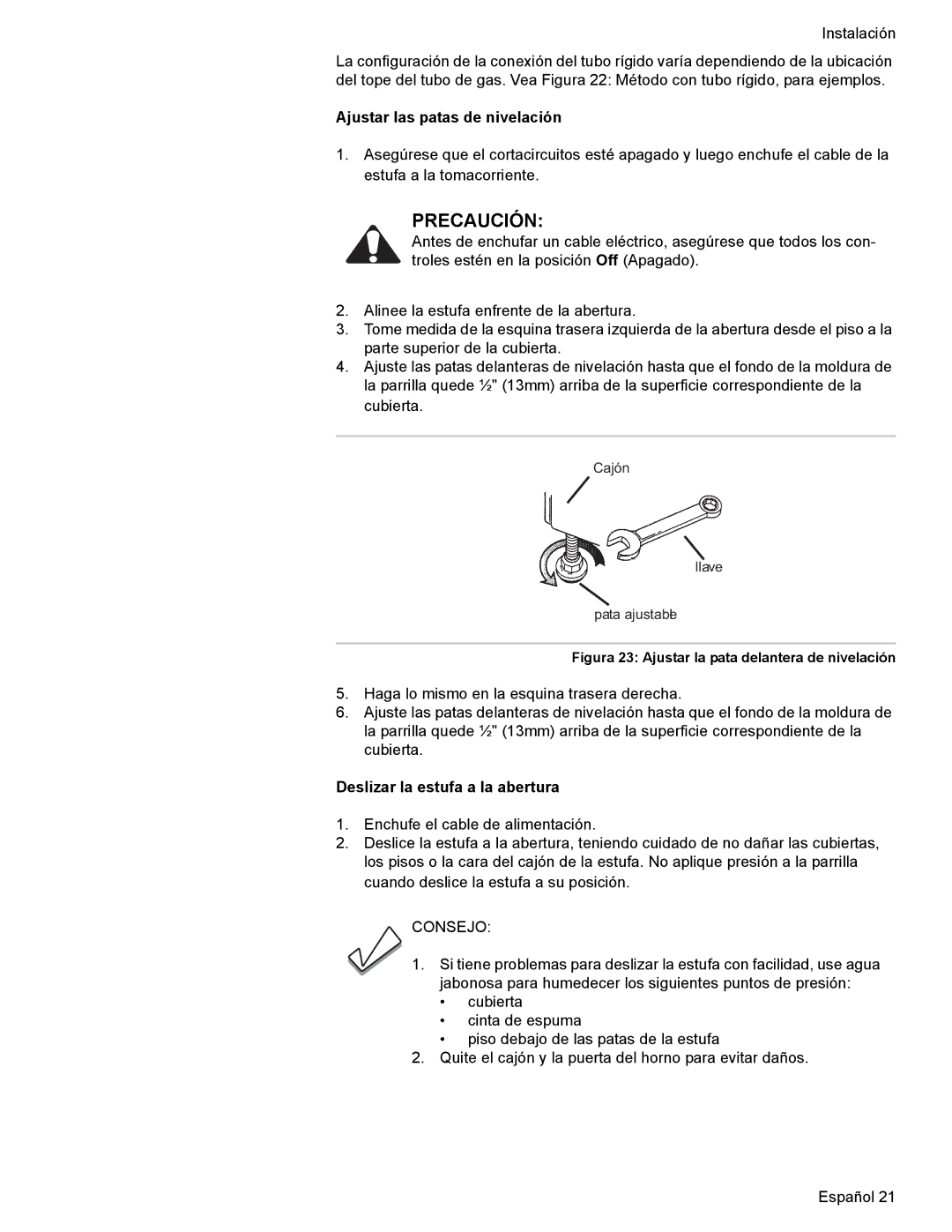 Bosch Appliances Dual-Fuel Slide-In Range installation instructions Consejo 