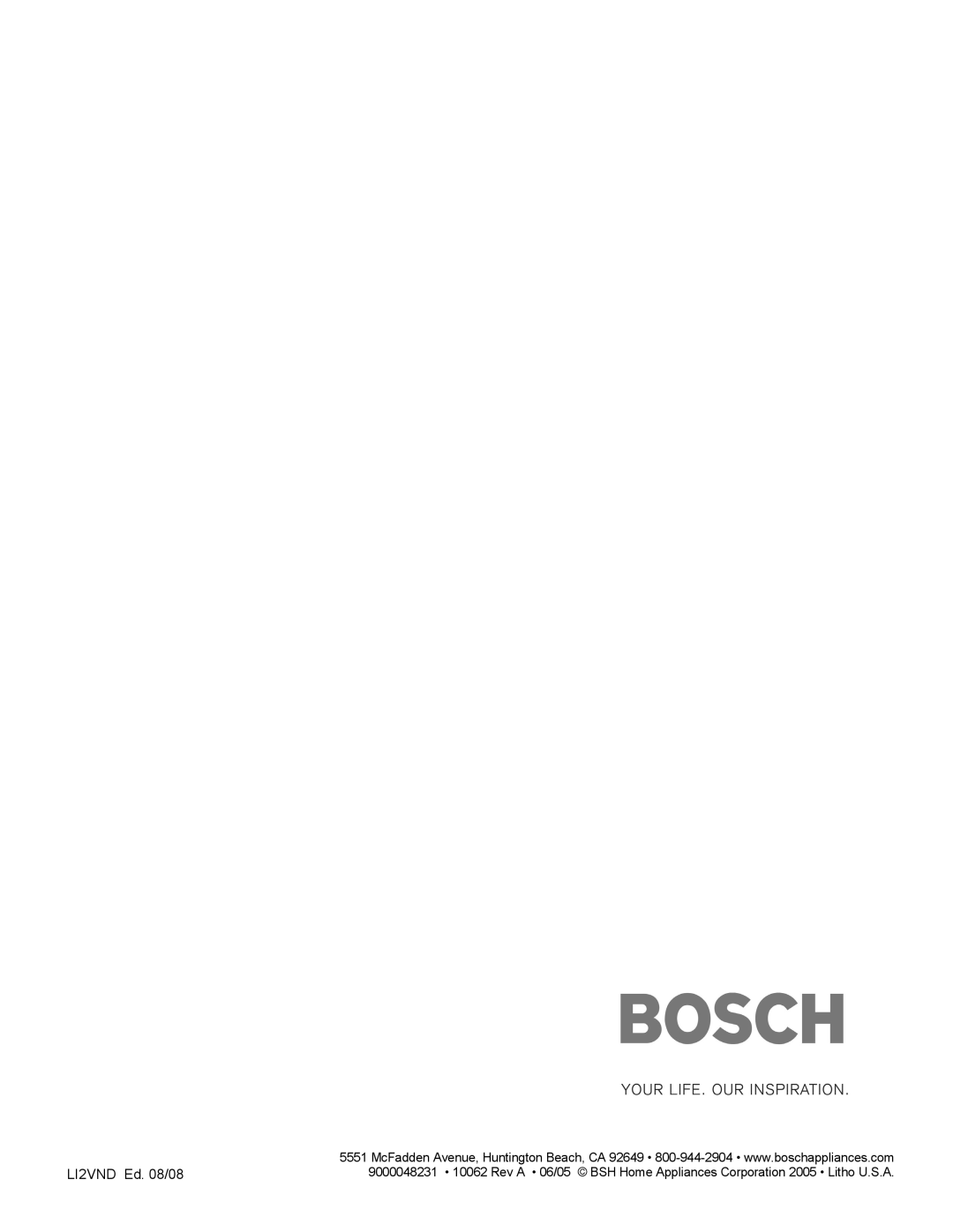 Bosch Appliances DUH30252UC manual LI2VND Ed /08 