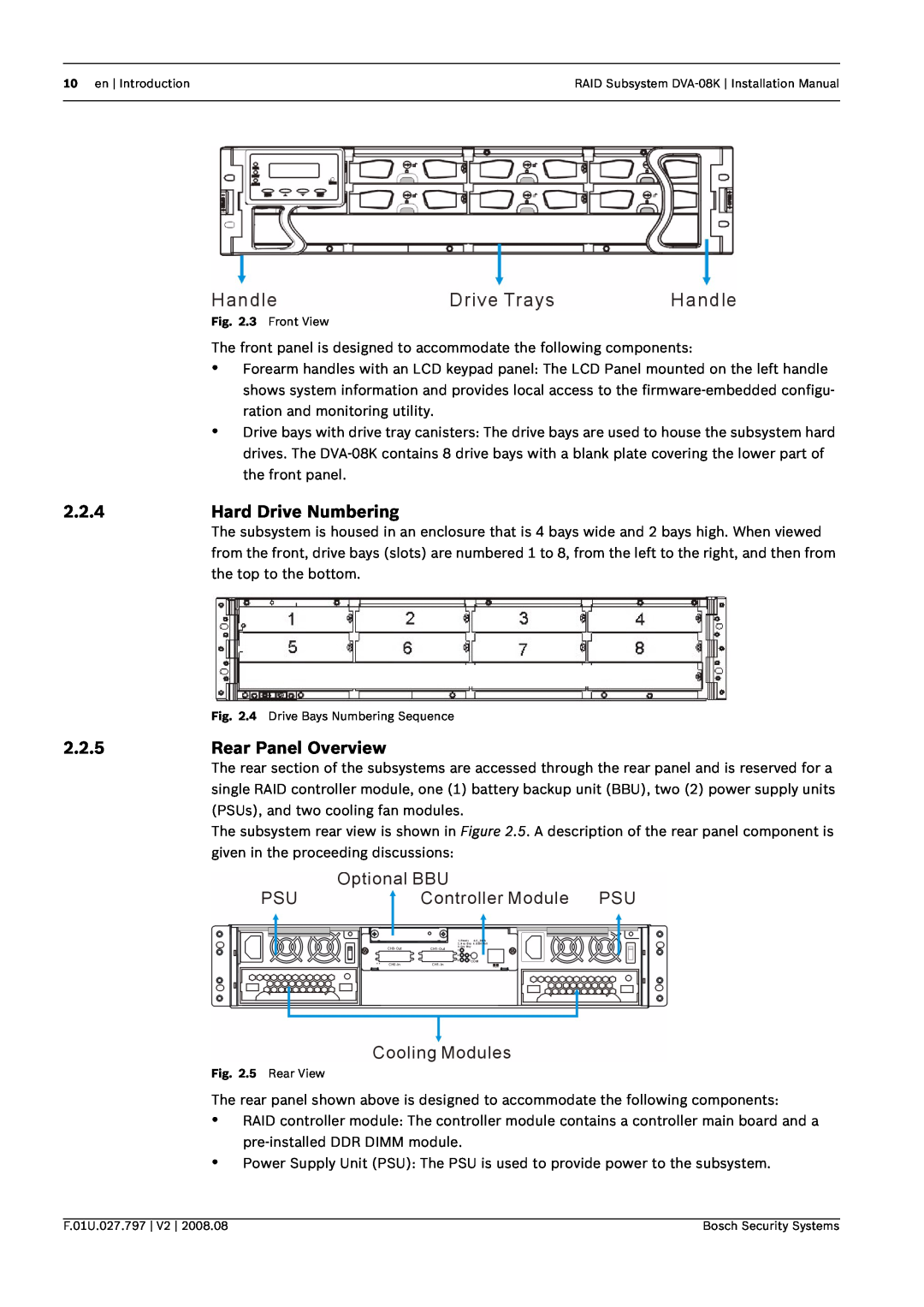 Bosch Appliances DVA-08K manual 2.2.4Hard Drive Numbering, 2.2.5Rear Panel Overview 