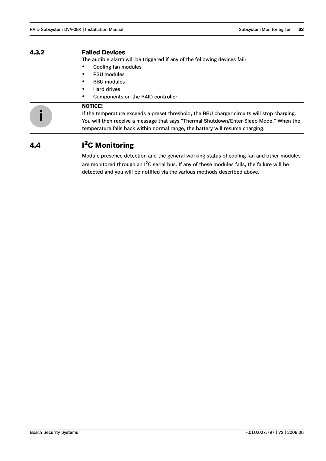 Bosch Appliances DVA-08K manual 4.4I2C Monitoring, 4.3.2, Failed Devices 