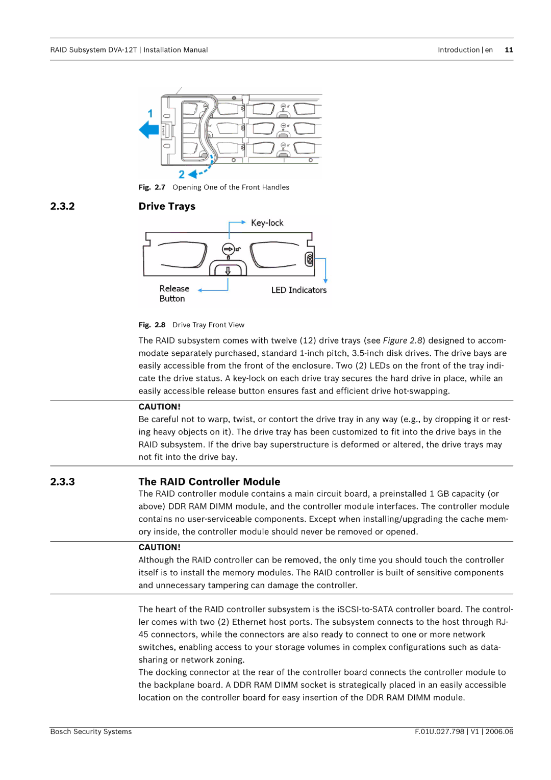 Bosch Appliances DVA-12T installation manual Drive Trays, RAID Controller Module 