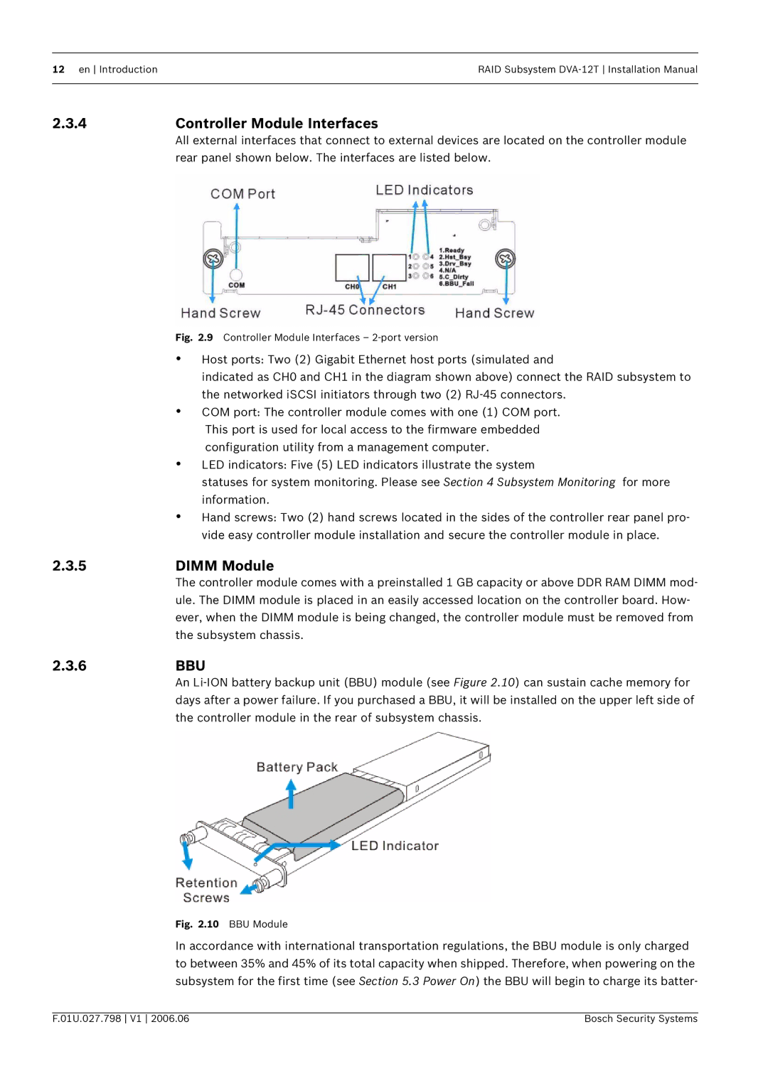 Bosch Appliances DVA-12T installation manual 4Controller Module Interfaces, Dimm Module, 6BBU 